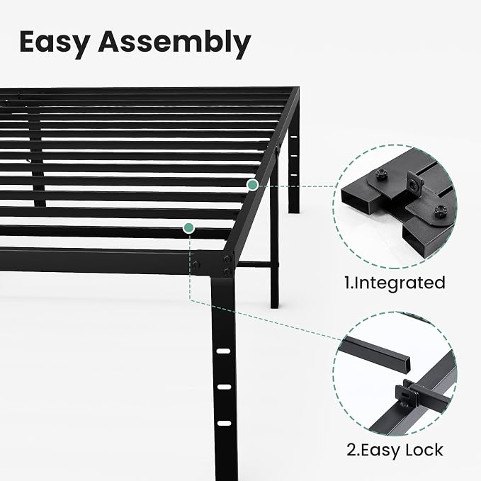 OLIXIS King Size Bed Frame, Heavy Duty 16 Inch Metal Platform Bed with Storage Space, Sturdy Support Slats & Noise-Free, No Box Spring Needed, Easy Assembly