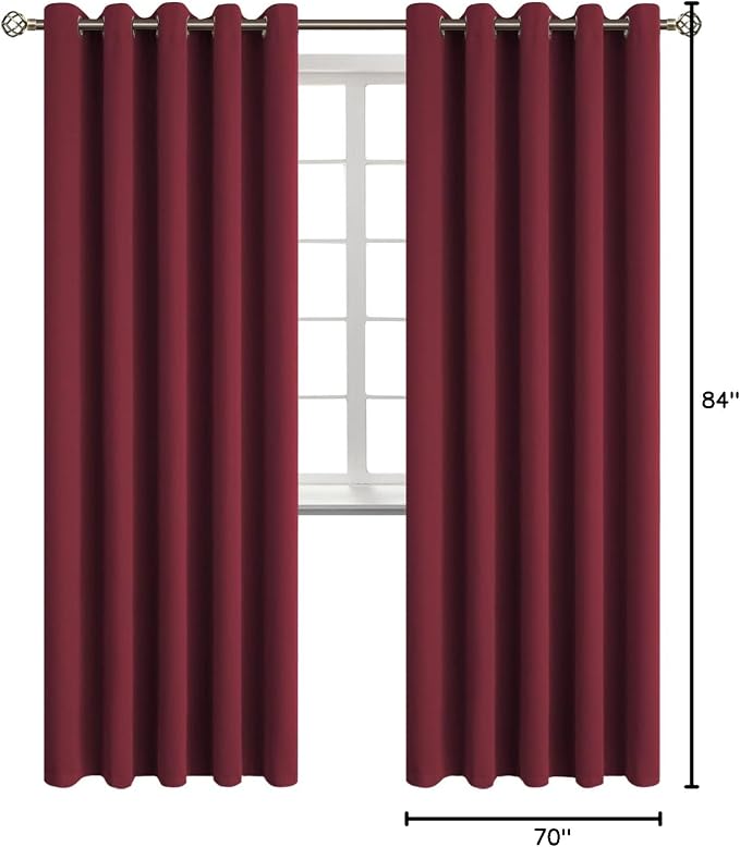 BGment Burgundy Blackout Curtains for Living Room 84 Inch Long - 2 Panels | Grommet Top, Black Out, Room Darkening, Sunblock, Thermal Insulated, Window Drapes for Bedroom, 70x84 Inch