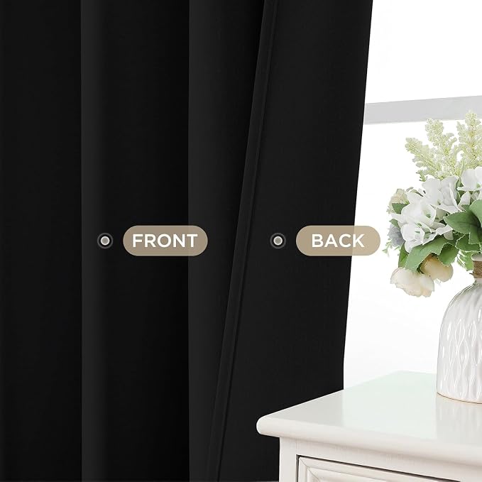 CUCRAF Black Blackout Curtains 45 inch Length 2 Panels Set, Rod Pocket Room Darkening Drapes for Bedroom Living Room, Insulated Thermal Light Blocking Window Curtain (W52 x L45 Inch)