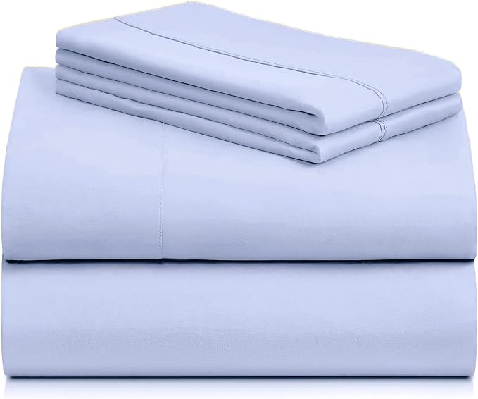 LuxClub Full Size Sheets, Cooling & Soft Deep Pocket Bed Sheets, 4PC | LuxClub Silky Fitted Sheet & Pillowcase Sets, Breathable Hotel Luxury Bedding for Mattress Wrinkle Free, Sky Blue