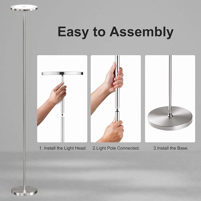 SUNMORY Floor Lamps for Living Room,LED Standing Lamp with Remote Control | 32W/3000LM Super Bright, 69" Tall Floor Lamp with Stepless Dimmable, Modern Torchiere Corner Lamp for Bedroom, Office Nickel