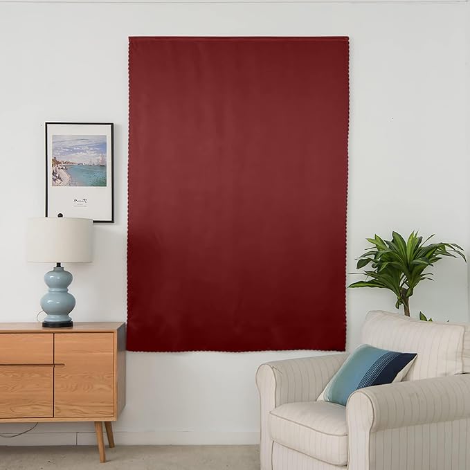 AJAZZ 100% Blackout Self Adhesive Curtains Small Window Short Temporary Black Out Curtains Easy to Install Used for Bedroom Kitchen Window Cover (Burgundy, 35" W x 48" L 1 Panel)