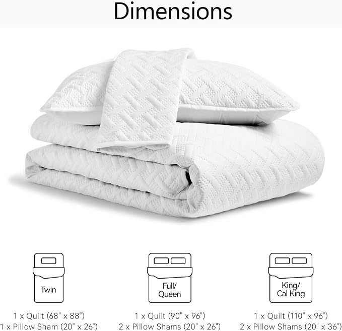 FLYMME White Twin Quilt Bedding Set Thin Lightweight Bedspreads,Modern Style Geometric Weave Stripe Pattern,Soft Microfiber Bed Coverlet for All Season (1 Quilt, 1Sham)