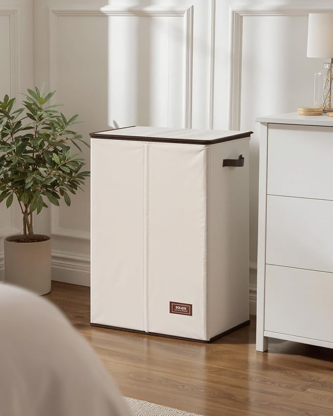 SOLEDI Laundry Hamper with Lid 130L Large & Tall Collapsible Laundry Basket, Clothes Hamper with Bag Removable Easy to Carry, Dirty Hampers for Bedroom, Bathroom, Dorm, College, Beige