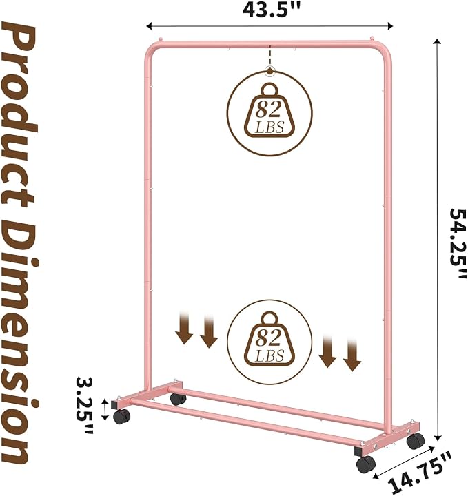 Simple Trending Clothes Clothing Garment Rack, Clothes Organizer, Pink | Storage Shelves, 360° Lockable Wheels, Anti-Slip Stoppers, Bedroom, Laundry Room