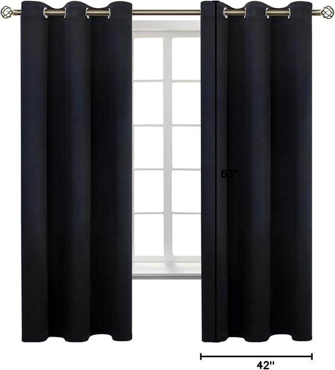 BGment Black Blackout Curtains for Bedroom 63 Inch Long - 2 Panels | Grommet Top, Black Out, Room Darkening, Sunblock, Thermal Insulated, Window Drapes for Kids Boys Room, 42x63 Inch