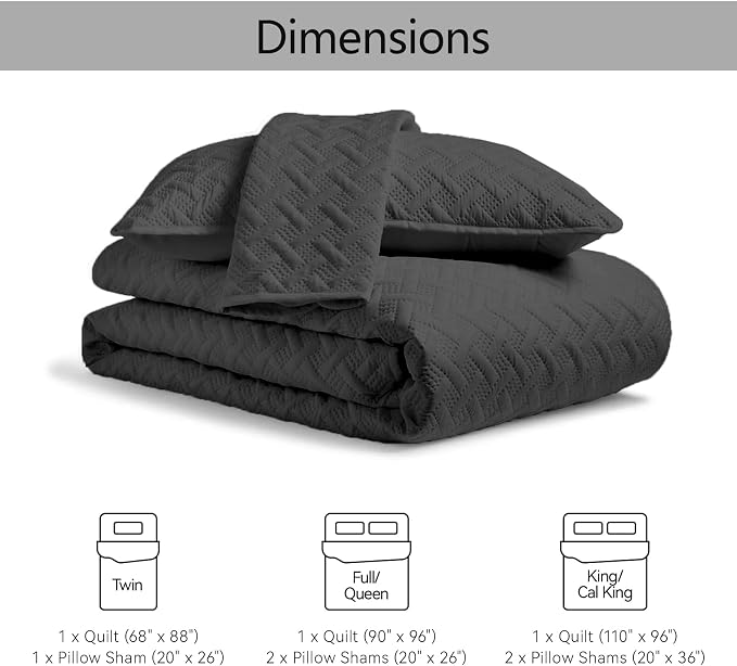 FLYMME King Size Quilt Bedding Set Black Lightweight Bedspreads Set,Modern Style Geometric Weave Stripe Pattern,Soft Microfiber Bed Coverlet 3 Pieces (1 Quilt, 2 Shams)