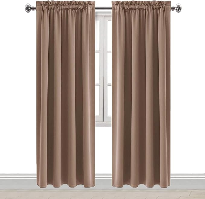 DWCN Blackout Curtains for Bedroom Living Room 52 x 84 Inch Long Khaki | 2 Panels Set, Room Darkening, Thermal Insulated, Light Blocking, Rod Pocket Drapes, Noise Reducing Window Treatments