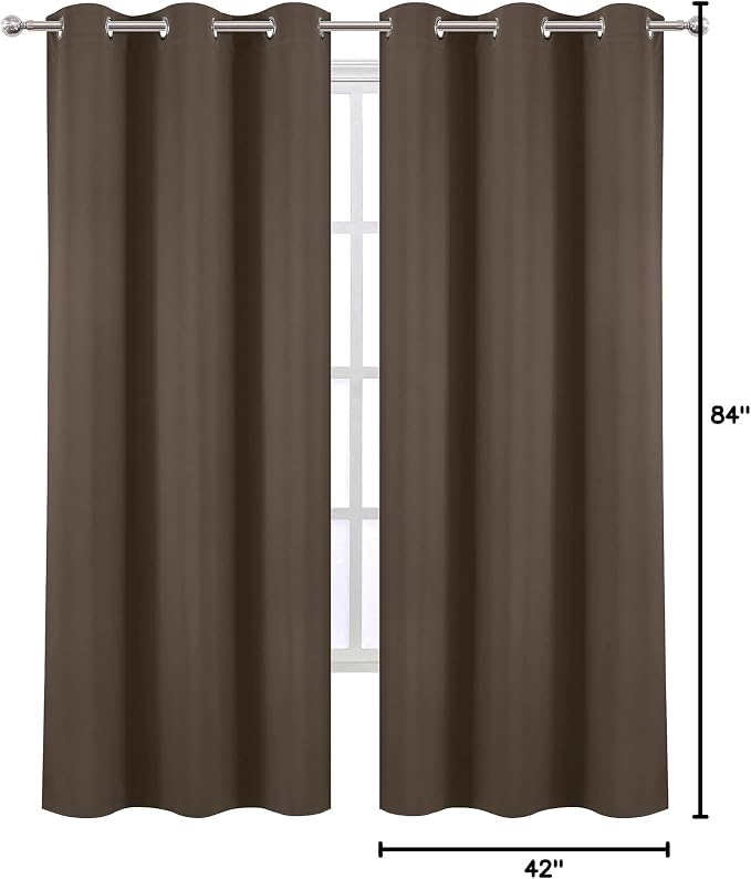 Chocolate Thermal Blackout Curtains/42 x 84 Inch/Set of 2 Panels Room Darkening Curtains for Bedroom