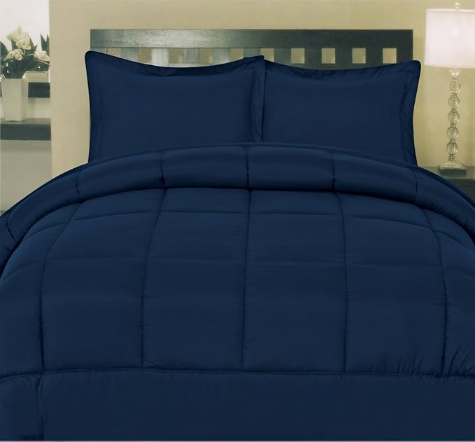 Sweet Home Collection 5 Piece Comforter Set Bag Solid Color All Season Soft Down Alternative Blanket & Luxurious Microfiber Bed Sheets, Navy, Twin