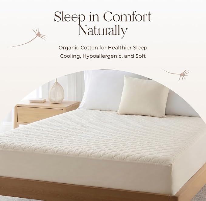 100% Cotton Organic Mattress Pad - Breathable & Cooling Mattress Protector Twin Size - Premium 300GSM Quilted and Machine Washable - Fairtrade & GOTS Certified Bed Protector (Ivory, Twin)