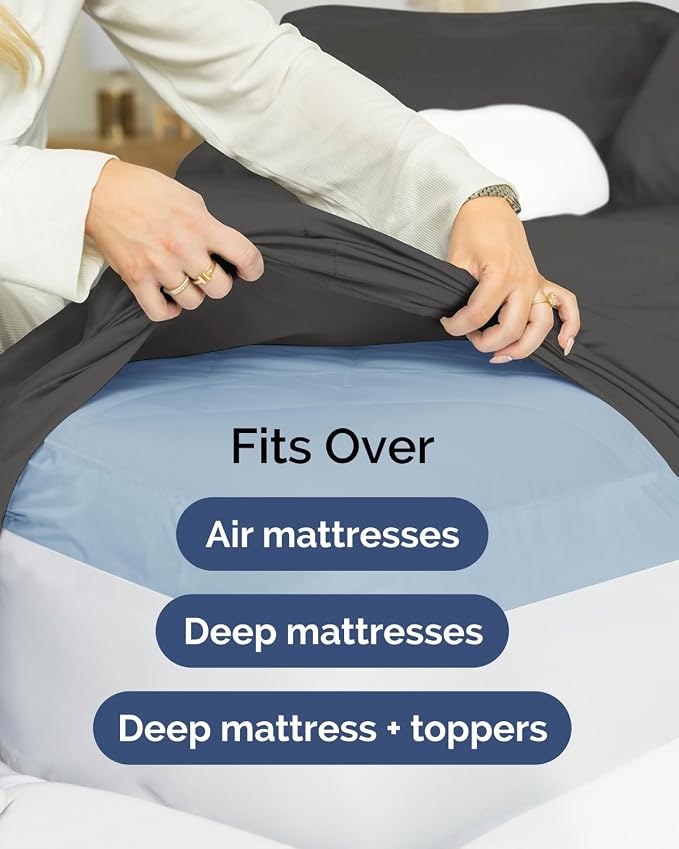 Extra Deep Flex Top Split Head King Fitted Sheet Only - Charcoal | Easily Fits 18 inch to 24 inch Mattress, Soft, Wrinkle Free, Breathable & Comfy, Extra Deep Pockets Hotel Luxury Fitted Sheet