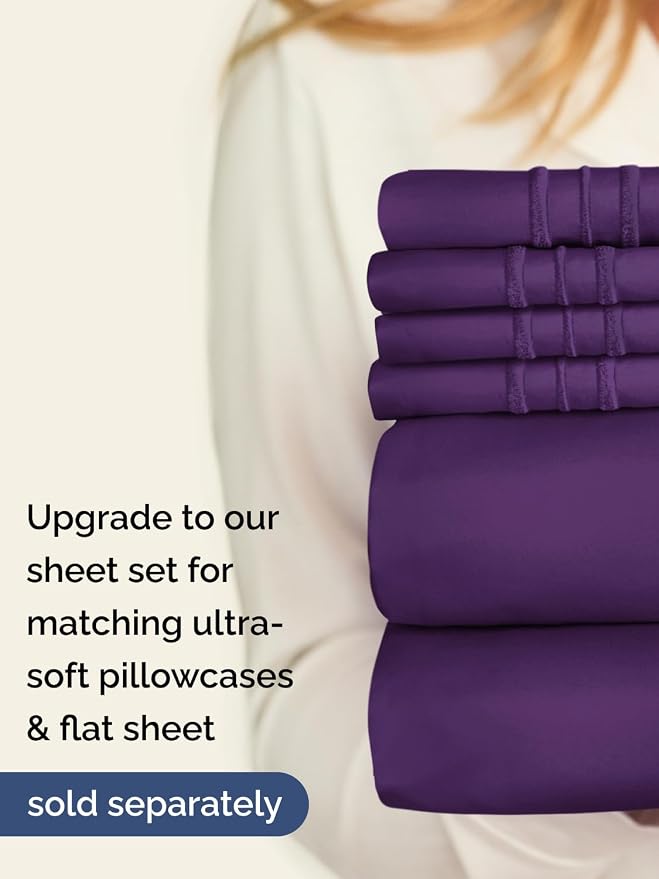Extra Deep Cal King Fitted Sheet - Single Fitted Sheet Only - Purple | Easily Fits 18 inch to 24 inch Mattress, Soft, Wrinkle Free, Breathable & Comfy, Extra Deep Pockets Hotel Luxury Fitted Sheet