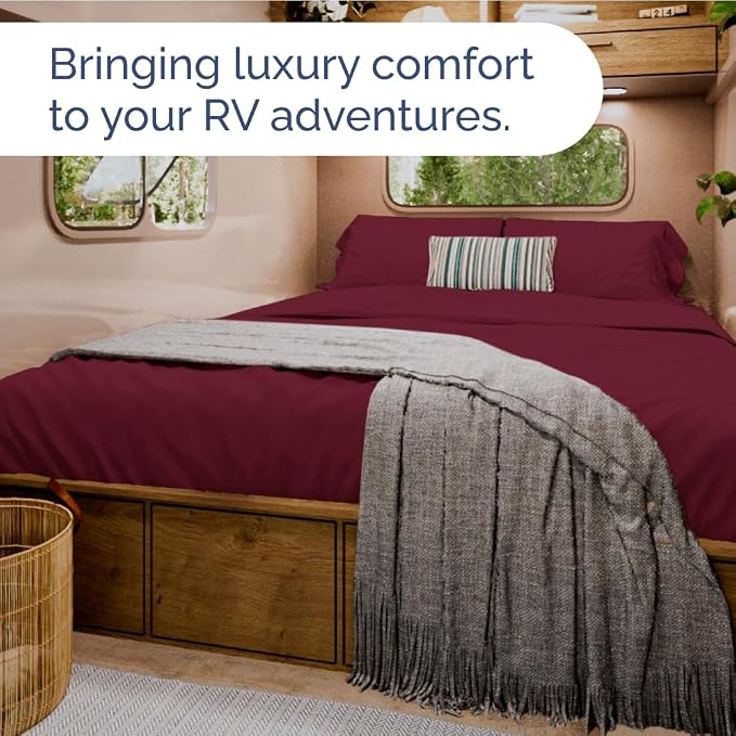 Short Queen Size 4 Piece Bed Sheet Set - RV Short Queen Sheets - Burgundy | Ultra-Soft, Breathable & Cooling Bed Sheets Set with Deep Pockets, Hotel Luxury Bedding for Women & Men, Wrinkle & Fade Free