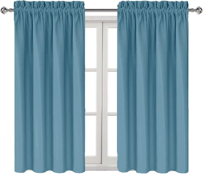 DWCN Blackout Curtains for Bedroom Living Room 42 x 54 Inch Long 2 Panels | Room Darkening, Thermal Insulated, Light Blocking, Rod Pocket Drapes, Noise Reducing Window Treatments, Stone Blue