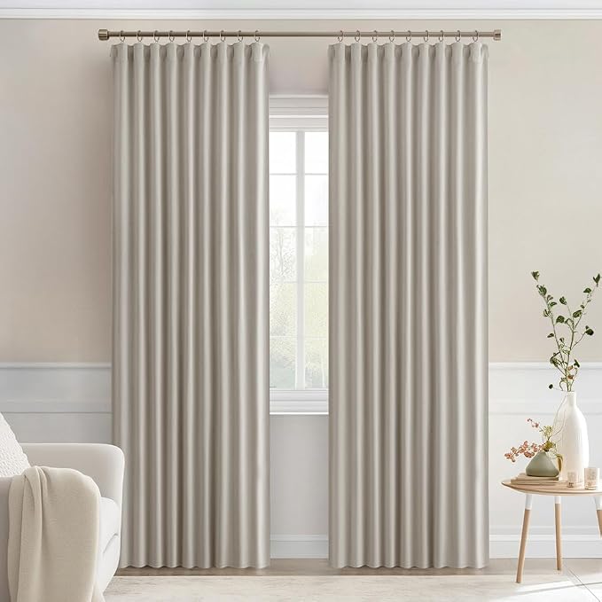 MIULEE Natural Back Tab Blackout Curtains 52x72 Inches Long 2 Panels Set | Rod Pocket Pinch Pleated, Thermal Insulated, Room Darkening, Light Blocking, Privacy Curtains for Living Room Bedroom