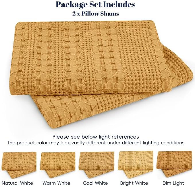 PHF 100% Cotton Waffle Pillow Shams Standard Size, 2 Pack 20" x 26" Soft Skin-Friendly Pillowcases, No Filling, Aesthetic Woven and Breathable Waffle Weave Pillow Case Covers for Bed, Pumpkin Orange
