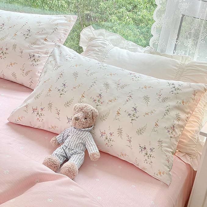 Nayoroom Floral Duvet Cover Set Full Pink White Botanical Flower Bedding | Reversible, Coquette Cottagecore Bedding, Soft Breathable Washed Microfiber, All-Season, Hidden Zipper, 4 Corner Ties