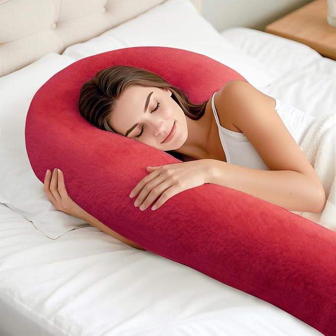 Body Pillow for Adults, Swan Shaped Pillow Insert for Sleeping, Red, 49 In | Side Sleeper Pregnancy Bed Pillow, Soft Fabric, Shredded Memory Foam and Removable Washable Cover