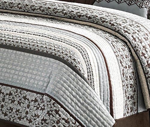 Madison Park Quilt Set Luxurious Jacquard Stripes Design - All Season, Coverlet Bedspread Lightweight Bedding Layer, Shams, Decorative Pillow, King/Cal King(104"x94"), Floral Blue 5 Piece | All Season, Luxurious Coverlet Bedspread Lightweight Bedding L...