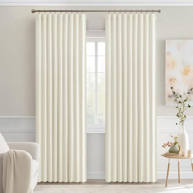 MIULEE Cream Back Tab Blackout Curtains 52x72 Inches Long 2 Panels Set | Rod Pocket Pinch Pleated, Thermal Insulated, Room Darkening, Light Blocking, Privacy Curtains for Living Room Bedroom