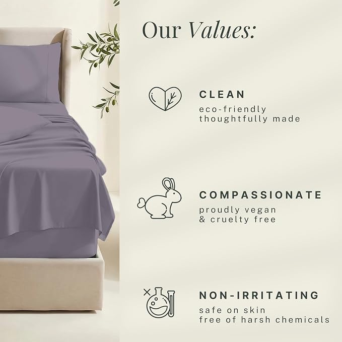 Hearth & Harbor Bed Sheets, Luxury Soft 6 Piece Bed Sheet Set Extra Deep Pocket Fitted Sheets Fits Mattress up to 21", Double Brushed Bedding Sheets & Pillowcases, King Purplish Gray