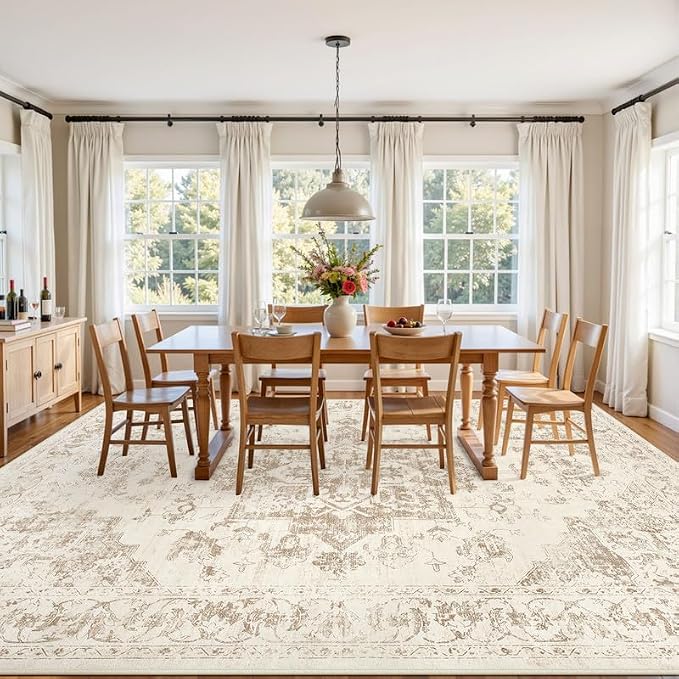 3x5 Area Rugs Living Room: Bedroom Washable Carpet Beige/Ivory | Vintage Boho Soft Small Indoor Decor Floor Non-Slip Low Pile Neutral Farmhouse Entryway Laundry Bathroom Bedroom Beside Rugs