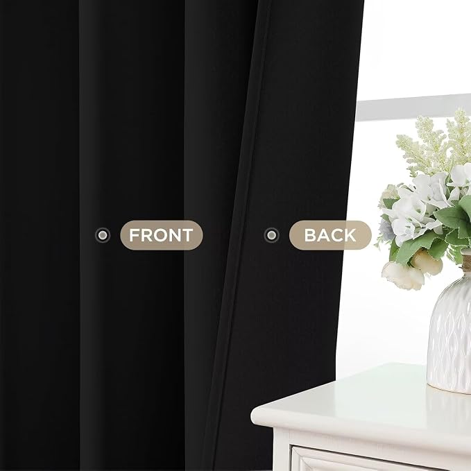 Joydeco Blackout Curtains 108 Inches Long 2 Panels Set, Thermal Insulated Long Curtains& Drapes 2 Burg, Room Darkening Drapes for Bedroom Living Room Window (Black, W37 x L108 Inch)
