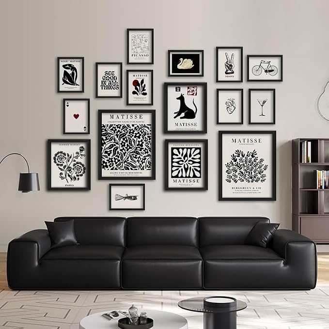16 PCS Black and White Wall Art Decor, Matisse Abstract Gallery Wall Prints for Bedroom, Minimalist Posters for Living Room Aesthetic, Collage Kit Pictures, Dorm Home Decor