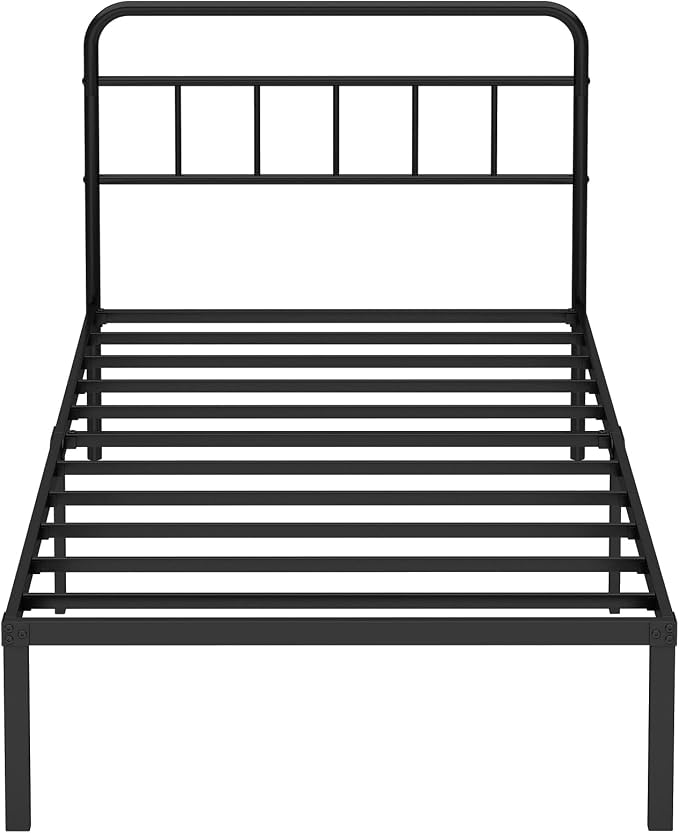 Twin Bed Frame with Classic Headboard, Black | Strong Metal Slats Support,Under Bed Storage Space,No Box Spring Needed,Easy to Assemble