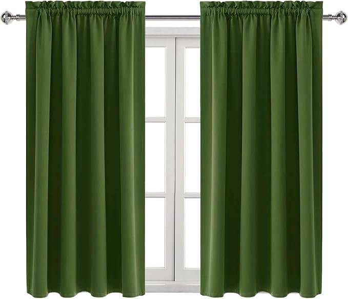 DWCN Blackout Curtains for Bedroom 38 x 54 Inch Long Olive Green 2 Panels | Room Darkening, Thermal Insulated, Light Blocking, Rod Pocket Drapes, Noise Reducing Window Treatments