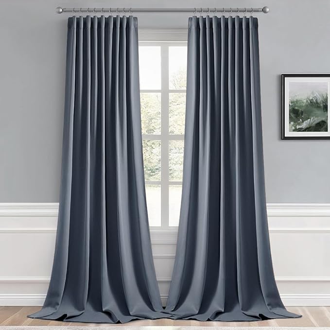 MIULEE Stone Blue Back Tab Blackout Curtains 52x120 Inch Long 2 Panels Set | Rod Pocket Pinch Pleated, Thermal Insulated, Bedroom Living Room Darkening Privacy Drapes, Extra Long Light Blocking Curtains