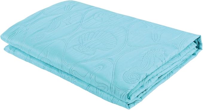 Legacy Decor 3 PCS Shell & Seahorse Reversible All Season Bedspread Quilt Coverlet Oversize, Turquoise Color, King Size