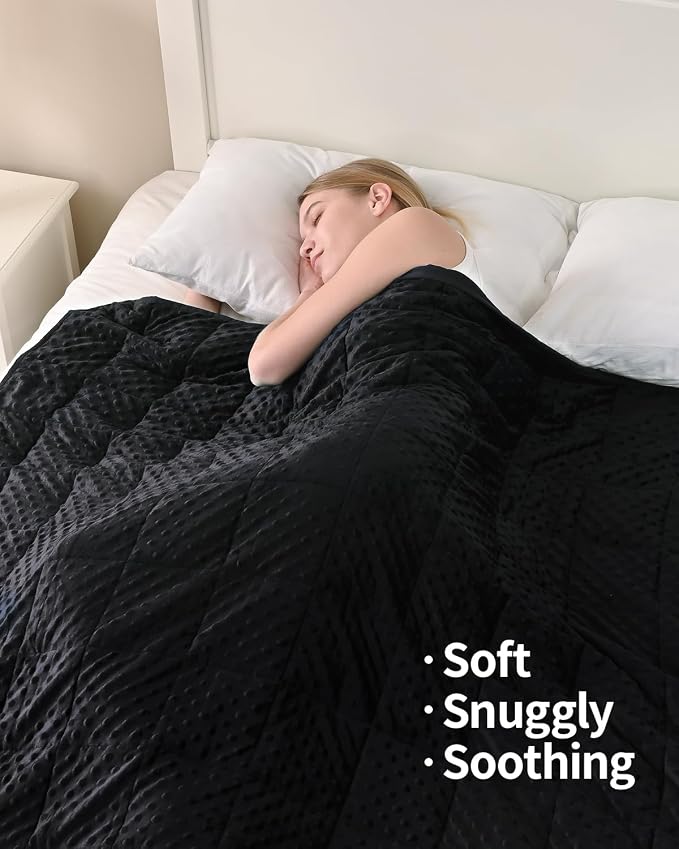 Mr. Sandman Weighted Blanket for Adults, Full Size 15 lbs, 48 x 72 Inches | Cooling Soft Minky for Hot Sleepers; Machine Washable; Filled with Glass Beads; Heavy Bed Throw for Sleep; Black