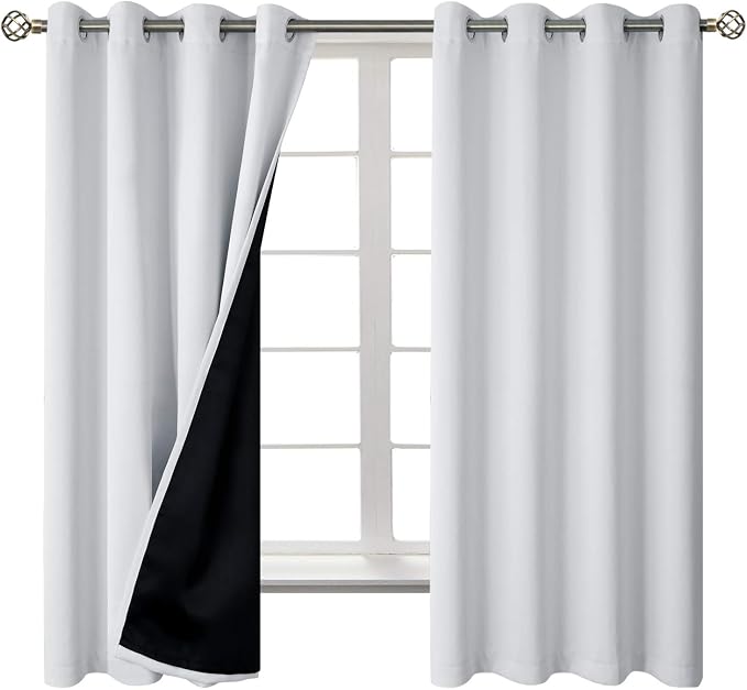 BGment Greyish White 100% Blackout Curtains for Bedroom 63 Inch Length 2 Panels Set, Thermal Insulated Full Light Blocking Grommet Noise Cancelling Window Curtains for Nursery, 52 Inch Wide Each