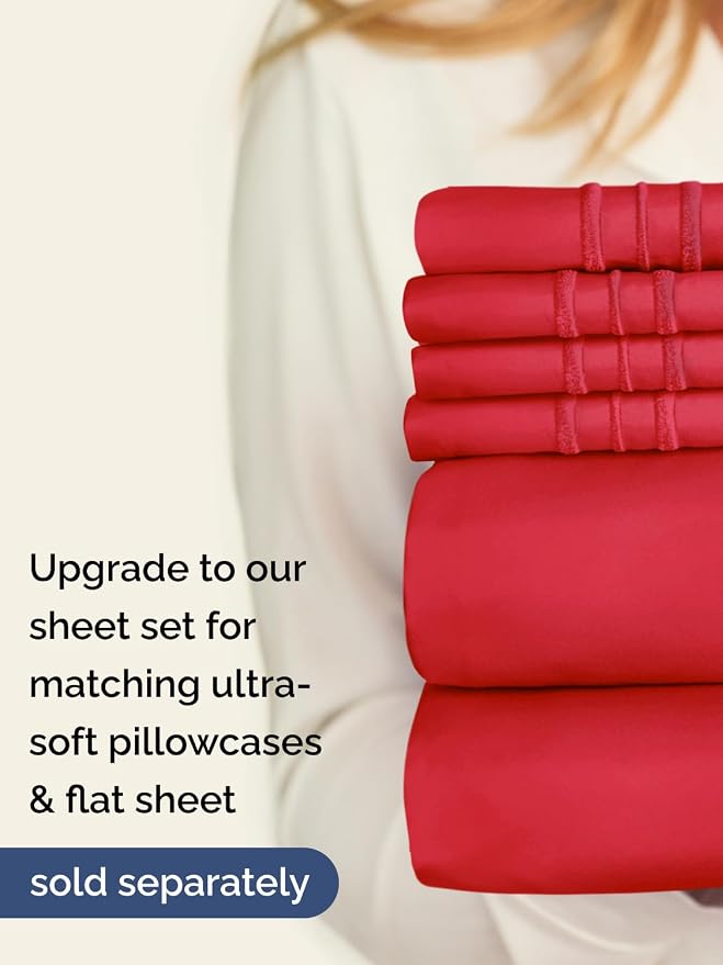 Extra Deep Queen Fitted Sheet - Single Fitted Sheet Only - Red | Easily Fits 18 inch to 24 inch Mattress, Soft, Wrinkle Free, Breathable & Comfy, Extra Deep Pockets Hotel Luxury Fitted Sheet