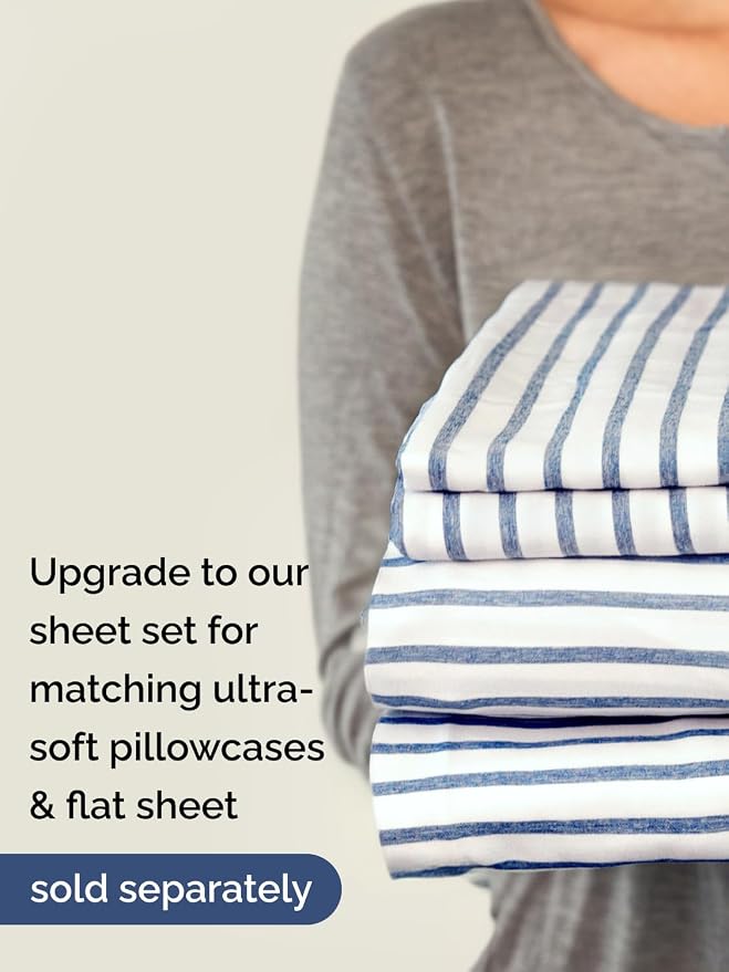 Extra Deep Full Fitted Sheet - Single Fitted Sheet Only - Blue Stripes | Easily Fits 18 inch to 24 inch Mattress, Soft, Wrinkle Free, Breathable & Comfy, Extra Deep Pockets Hotel Luxury Fitted Sheet