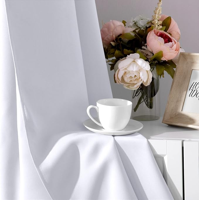 HOMEIDEAS Greyish White Blackout Curtains for Bedroom 52 X 84 Inch Long 2 Panels Set Room Darkening Curtains/Drapes, Soundproof Thermal Grommet Window Curtains for Living Room (Pack of 2)