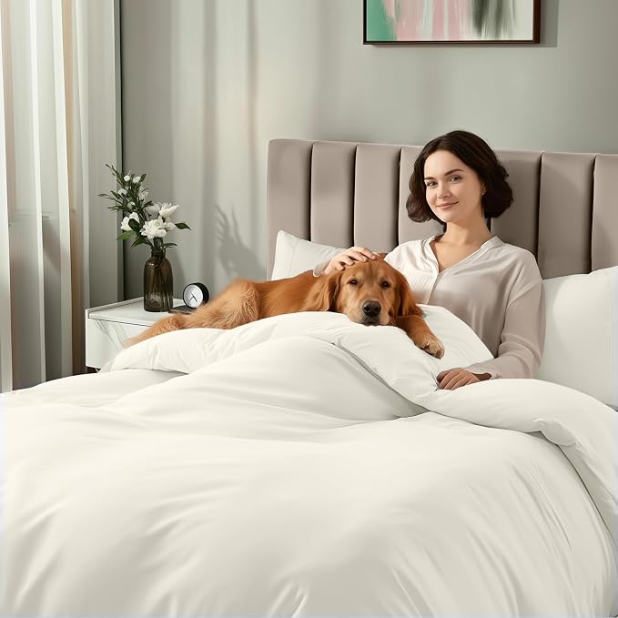 Utopia Bedding Duvet Cover Queen with Fitted Sheet (60x80) - 2 Pillow Case Standard - All Season Luxury Bed in a Bag with Zippered Duvet Cover - No Comforter (Ivory)