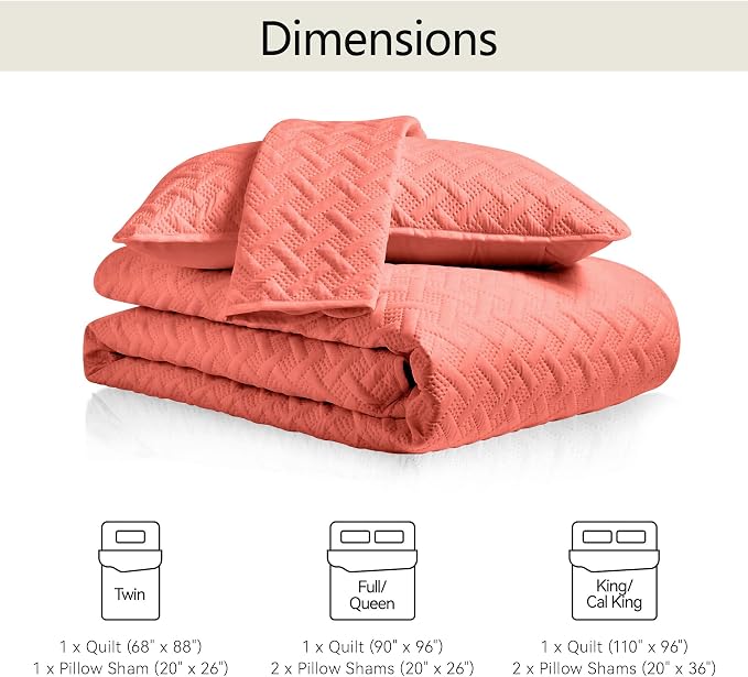 FLYMME Twin Quilt Set,Lightweight Coral Bedspreads,Basket Weave Pattern,Ultra Soft Microfiber Bedspread Bed Coverlet 2 Pieces for All-Seasons (1 Quilt,1 Shams)