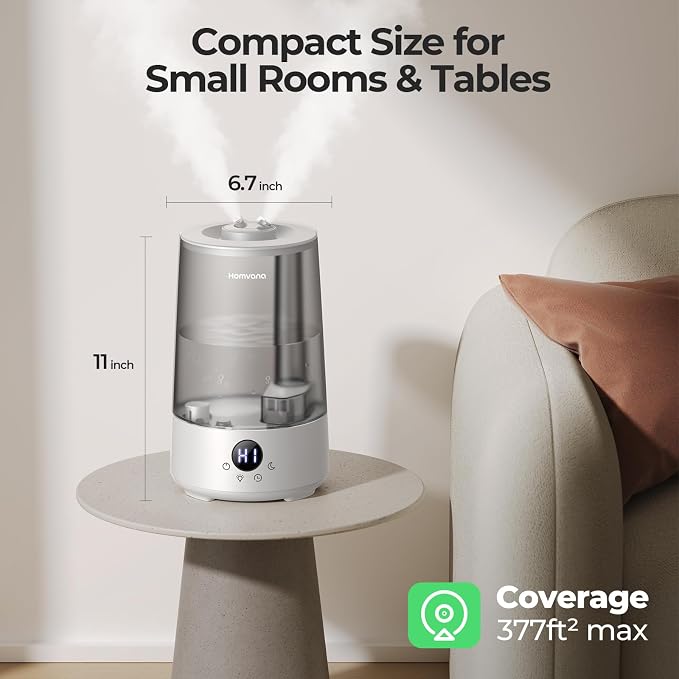 Homvana 3.6L Top-Fill Cool Mist Humidifiers for Bedroom, Large Room(Grey) | 23dB Quiet, Easy-to-Clean 2-in-1 Baby Humidifier & Oil Diffuser for Congestion Relief, Last for 4 Night (Grey)