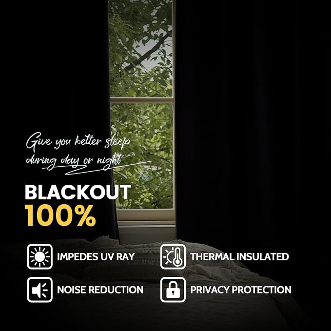Yakamok Lilac 100% Blackout Curtains 96 Inches Long for Bedroom 50" Wide | Blackout Curtain Panels for Bedroom, 2 Thick Layers Grommet Top Thermal Insulated Drapes with White Back for Living Room