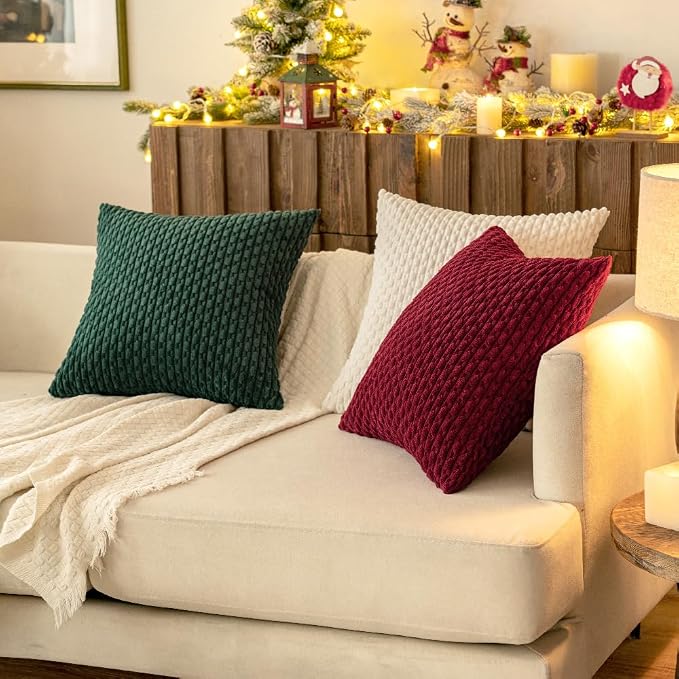 MIULEE Euro Sham Decorative Throw Pillow Covers 24x24 Burgundy Corduroy | Textured Striped Pack of 2 Striped Pillow Covers Modern Farmhouse Home Decor for Couch Bed Sofa Living Room
