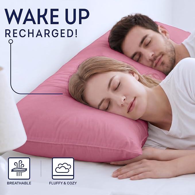 DOWNCOOL Large Body Pillow Insert- Breathable Full Body Pillow for Side Sleeper - Soft Long Bed Pillow for Adults - 20 x 54 inch (Pink)