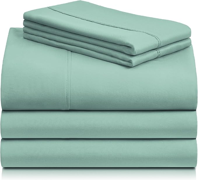 LuxClub 5 PC Split King Sheet Set, Deep Pockets Wrinkle Free Cooling Bed Sheets Hotel Bedding for Women, Men, Includes 2 Fitted Sheet, 1 Flat Sheet and 2 PillowcasesSoft Light Teal | LuxClub Silky Fitted Sheet & Pillowcase Sets, Breathable Hotel Luxury...