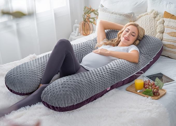 Meiz Pregnancy Pillow, Pregnancy Body Pillow, Pregnancy Pillows for Sleeping, Maternity Pillow for Pregnant Women with Velvet Cover, Grey & Purple