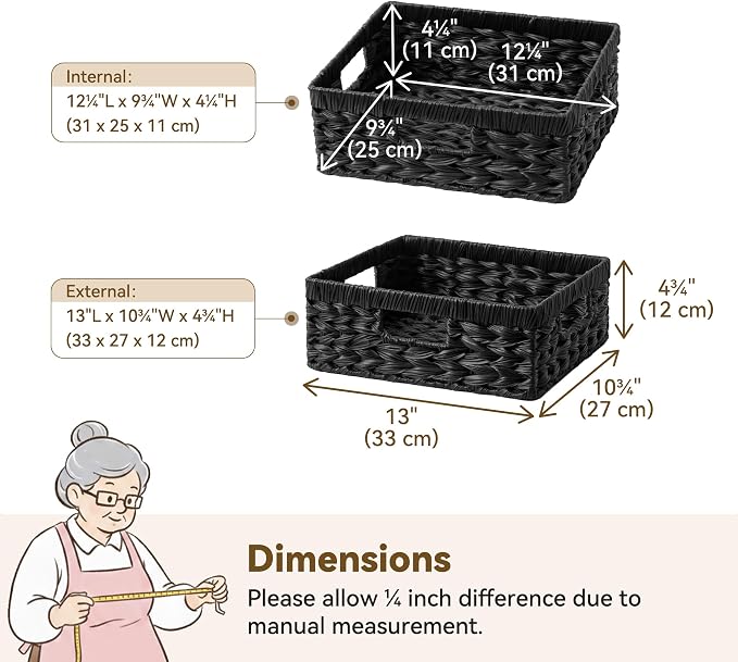GRANNY SAYS Wicker Baskets for Organizing, Waterproof Black Basket, 1-Pack | Handwoven Wicker Storage Basket for Shelves, Woven Baskets for Pantry Storage, Large Shallow Basket, Black Wicker Basket