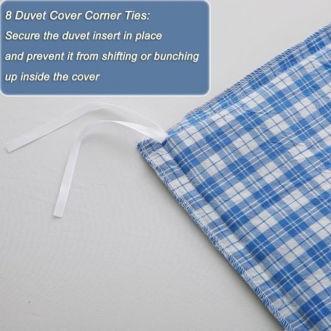 Silnuo Pastel Blue/White Plaid Ruffle Duvet Cover Set King Size | 100% Washed Cotton Farmhouse Gingham Checkered Bedding Set Vintage 3-Piece Comforter Cover Set(King,Pastel Blue/White)