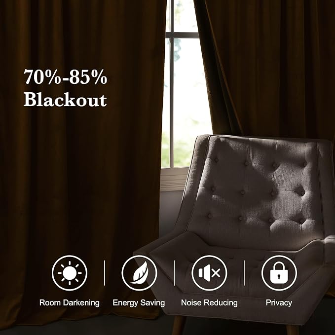RYB HOME Bronze Velvet Curtains 90 inches for Bedroom Living Room | Thermal Insulated, Privacy UV Block, Noise Reducing, Energy Saving, Luxury Window Decor for Dining Room, W52 x L90, 2 Panels
