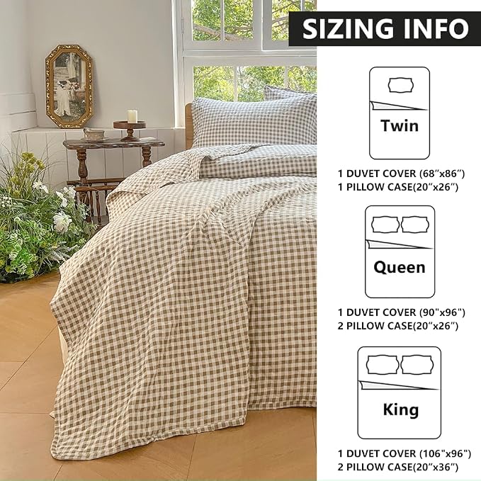 NSNLGSGC Tan Gingham Queen Summer Bedspread Quilt Set | Pre-washed Microfiber,Lightweight Checked Grid Bedding Coverlets for All Seasons